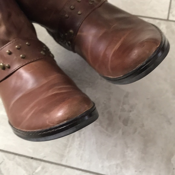 BROWN Leather Studded Strap Mid Calf Boots | Women |  7 - Picture 11 of 16